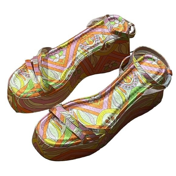 Orange & Pink Psychedelic Dream Platform Sandals Sz 10 - Picture 3 of 6